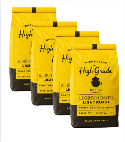 Bundle of 4 High Grade Light Roasted Coffee Whole Beans - 12oz